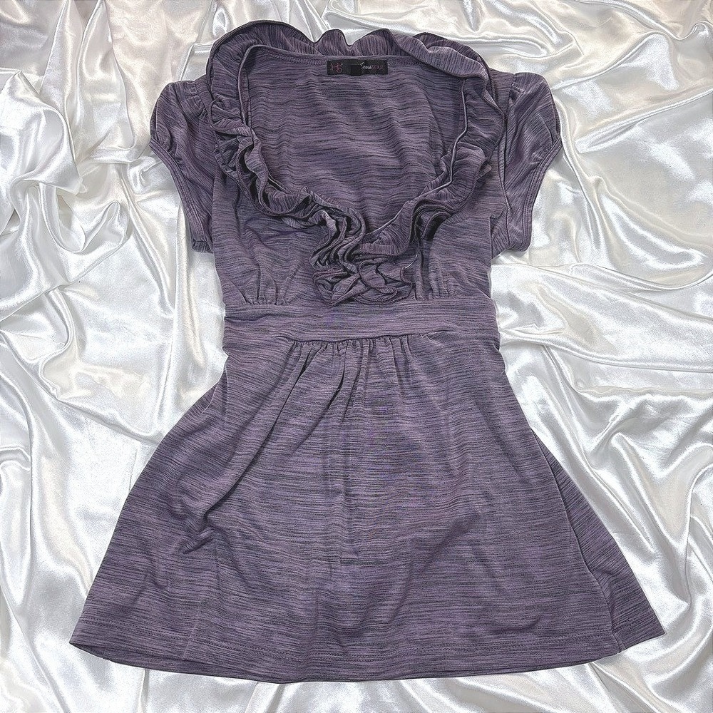 y2k HeartSOUL Babydoll Top Purple Excellent Ruffle Neck Empire Waist Blouse
